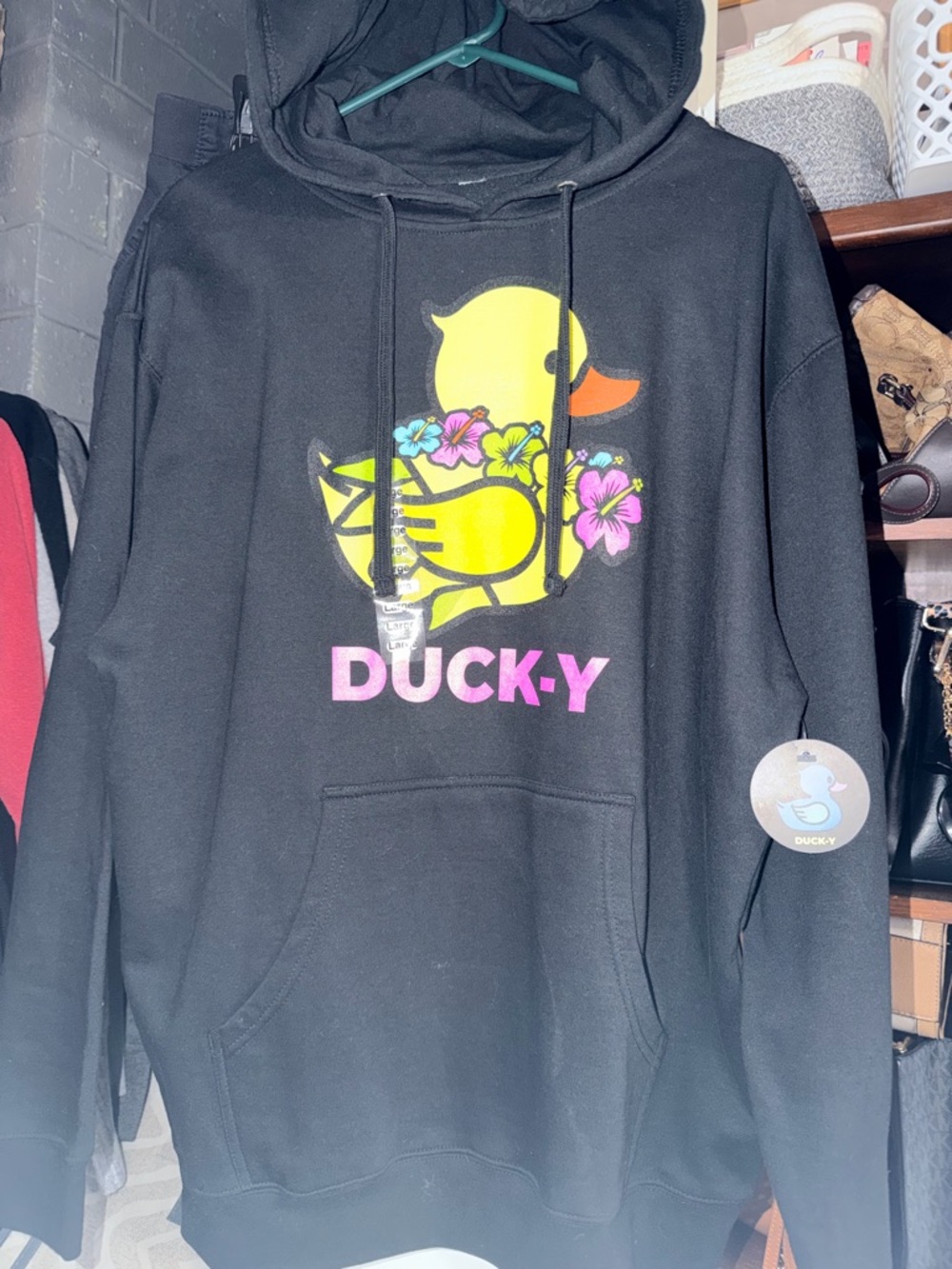 Black Hoodie with Yellow Duck Graphic